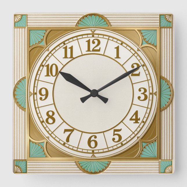 Art Deco Mint Quadratische Wanduhr (Vorderseite)