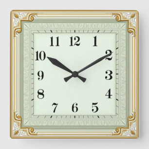 Art Deco Minze Quadratische Wanduhr