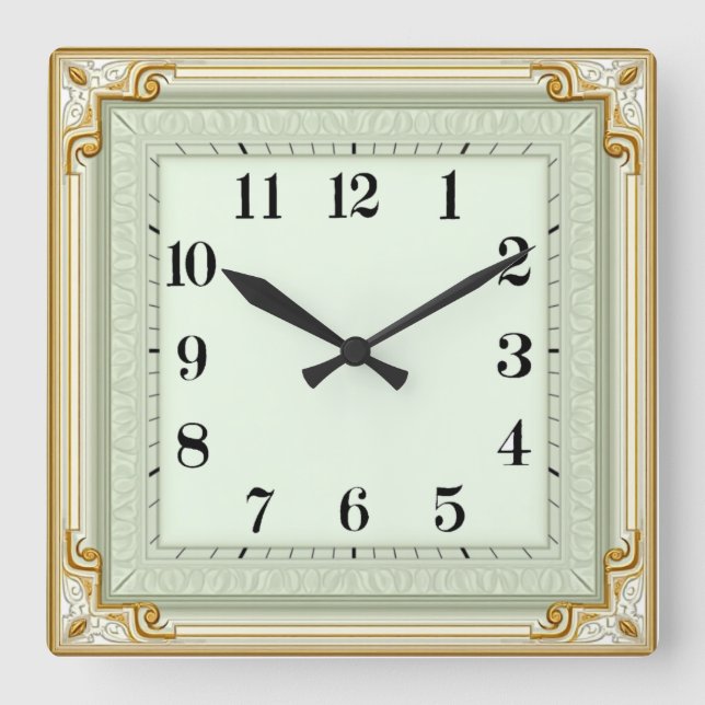 Art Deco Minze Quadratische Wanduhr (Vorderseite)