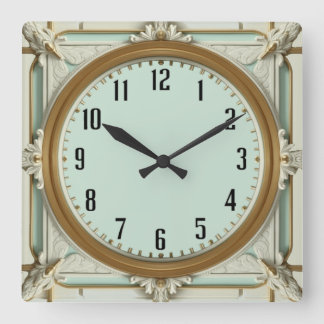 Art Deco Minze Quadratische Wanduhr