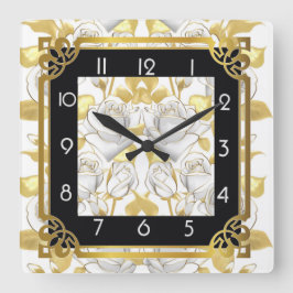 Art Déco mit goldenen Rose Quadratische Wanduhr