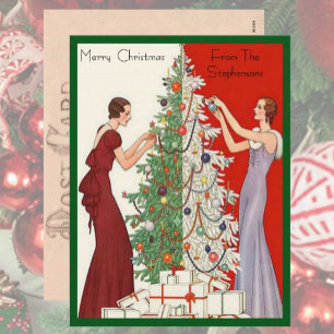 Art Deco Mode Weihnachtsbaum Retro Feiertagspostkarte