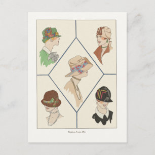 Art Deco Modedesign Women in Hats, 1920er Postkarte