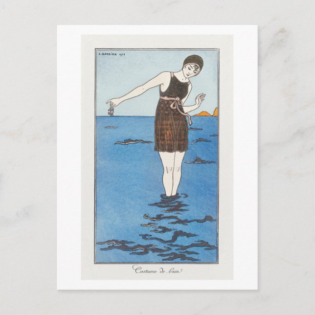 Art Deco Modefläche von Swimsuit von Barbier Postkarte (Vorderseite)