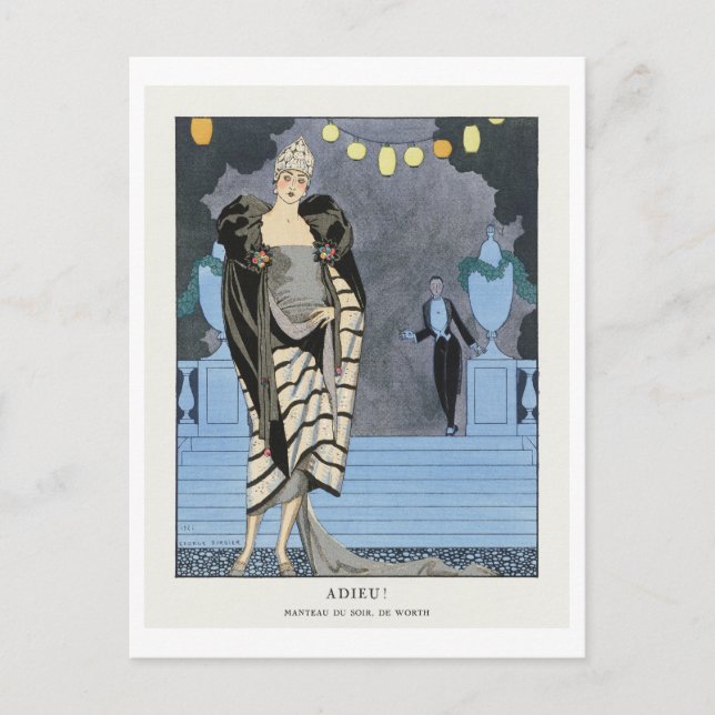 Art Deco Modeplatte Abend Coat von Barbier Postkarte (Vorderseite)