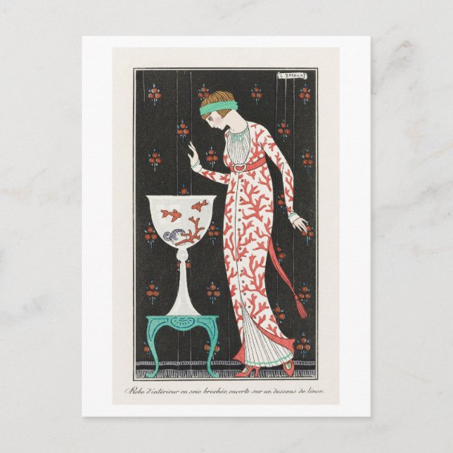 Art Deco Modeplatte Abend Gown by Barbier Postkarte (Vorderseite)