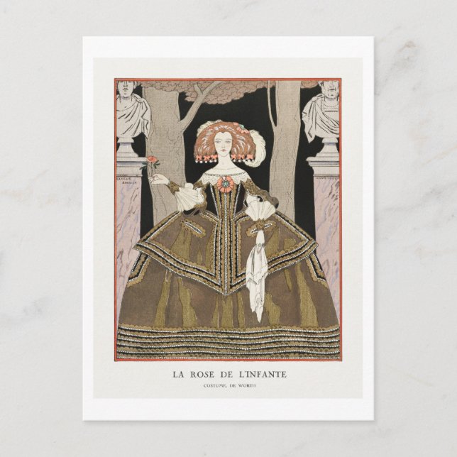 Art Deco Modeplatte Abend Gown by Barbier Postkarte (Vorderseite)