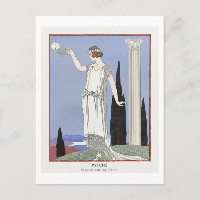 Art Deco Modeplatte Abend Gown by Barbier Postkarte (Vorderseite)