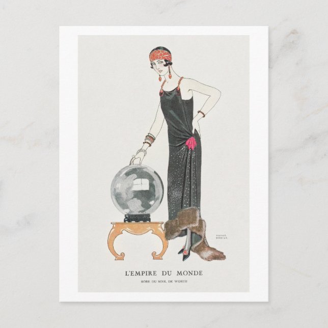 Art Deco Modeplatte Abend Gown by Barbier Postkarte (Vorderseite)