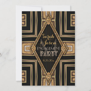 Art Deco Modern Schwarz Gold Verlobungsfeier Einladung