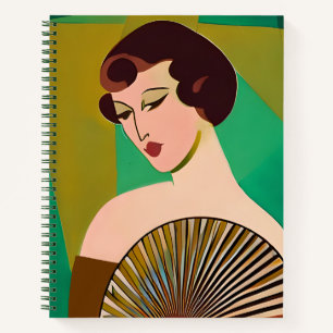 Art Deco Moderne Dame mit Fan Journal Notizbuch