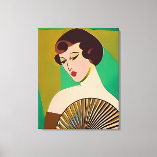 Art Deco Moderne Dame mit Fan Leinwanddruck