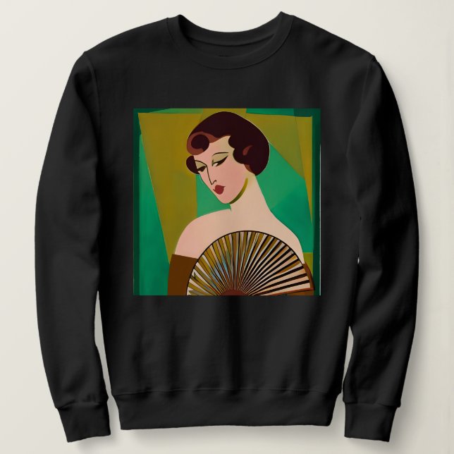 Art Deco Moderne Dame mit Fan Sweatshirt (Design vorne)
