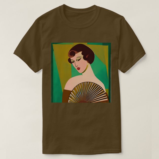Art Deco Moderne Dame mit Fan T-Shirt (Design vorne)