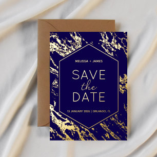 Art Deco Moderne Hexagon Hochzeit retten Datum Folieneinladung