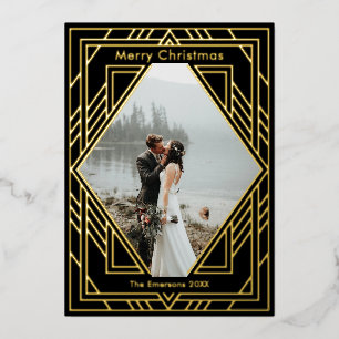 Art Deco Moderne Weihnachtsausstellungskarte Folien Feiertagskarte