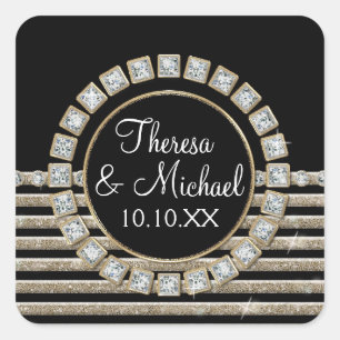 Art Deco Moderner, horizontaler Streifen Glitzer L Quadratischer Aufkleber