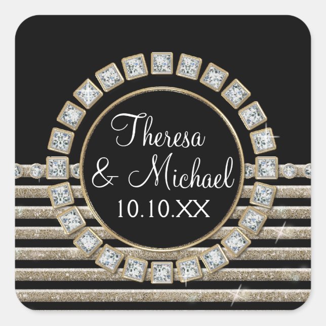 Art Deco Moderner, horizontaler Streifen Glitzer L Quadratischer Aufkleber (Vorderseite)