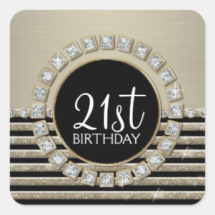 Art Deco Moderner, horizontaler Streifen Glitzer L Quadratischer Aufkleber