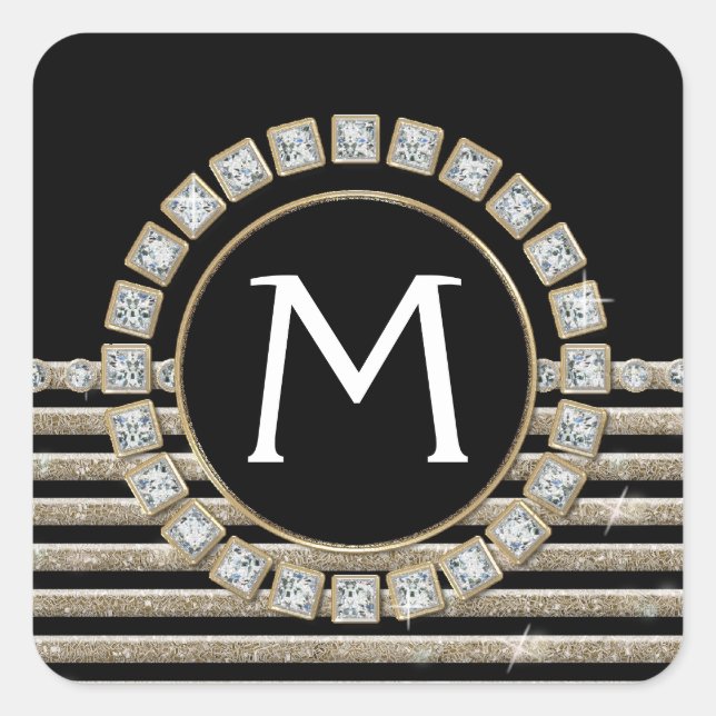 Art Deco Moderner, horizontaler Streifen Glitzer L Quadratischer Aufkleber (Vorderseite)