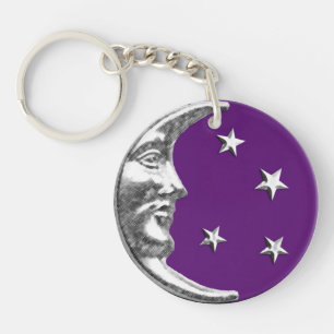 Art Deco Mond und Sterne - Amethyst Purpur & Silbe Schlüsselanhänger