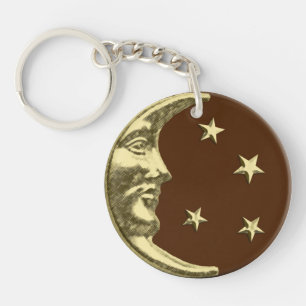 Art Deco Mond und Sterne - Schokoladenbraun und Go Schlüsselanhänger
