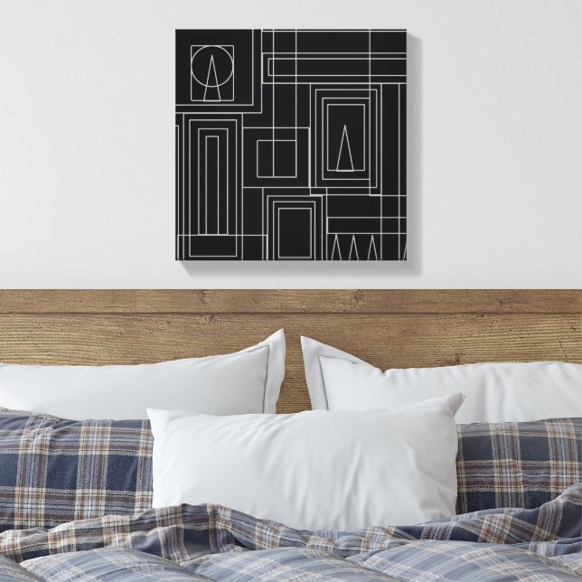 Art Deco Monochrome Print Wrapped Canvas Leinwanddruck (Insitu (Schlafzimmer))