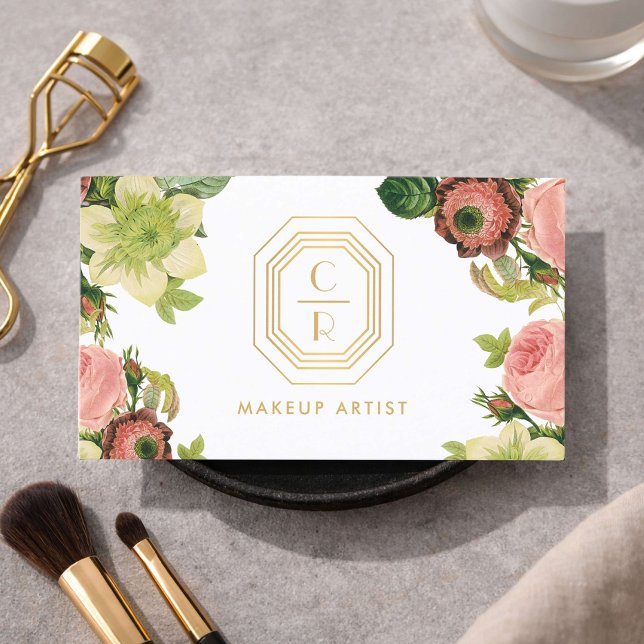 Art Deco Monogram Braut-Make-up-Artist Visitenkarte (Von Creator hochgeladen)