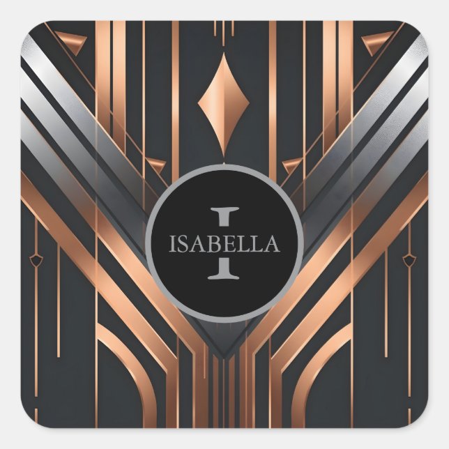 Art Deco Monogram Circle Name Design Quadratischer Aufkleber (Vorderseite)