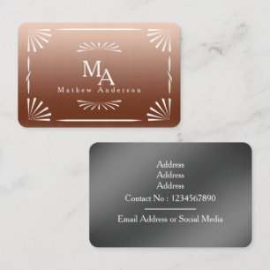 Art Deco Monogram Copper Personal Visitenkarte