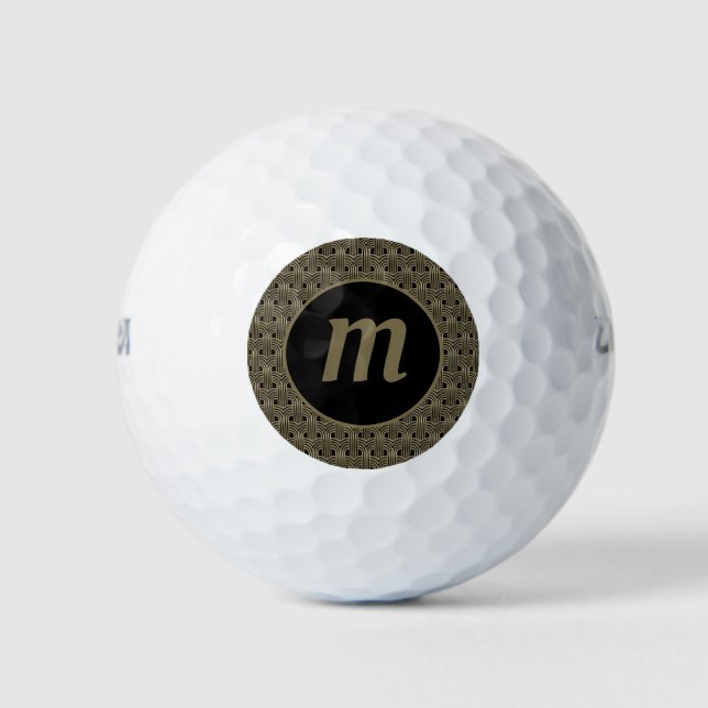 Art Deco Monogram Gold Black Golfball (Vorderseite)