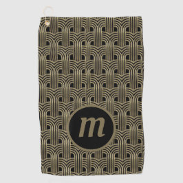 Art Deco Monogram Gold und Black Golfhandtuch