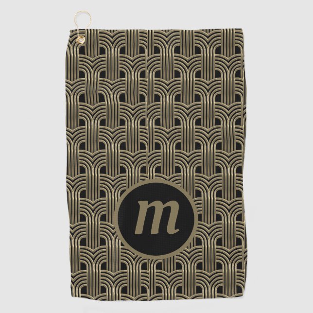 Art Deco Monogram Gold und Black Golfhandtuch (Vorderseite)