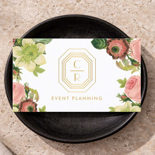 Art Deco Monogram Hochzeitsplaner Floral Visitenkarte