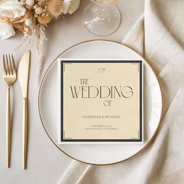 Art Deco Monogram Hochzeitsserviette Schwarz Creme Serviette (Von Creator hochgeladen)