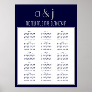 Art Deco Monogram Wedding 150 Guest Seating Chart Poster