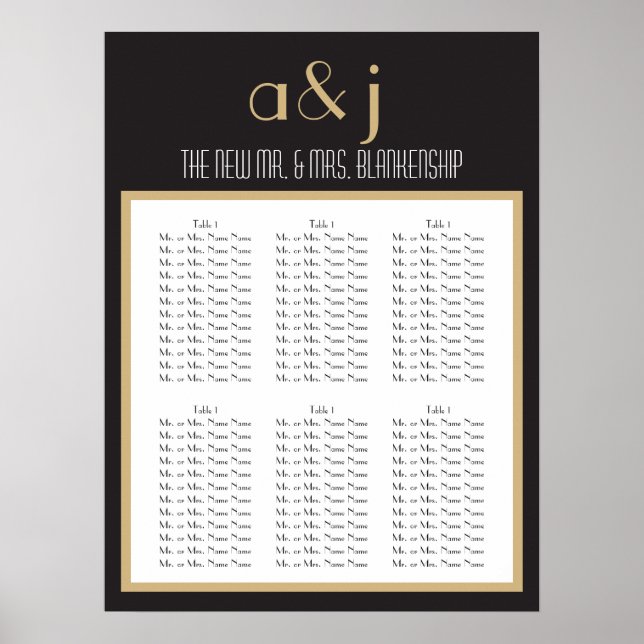 Art Deco Monogram Wedding Chart 2 Poster (Vorne)