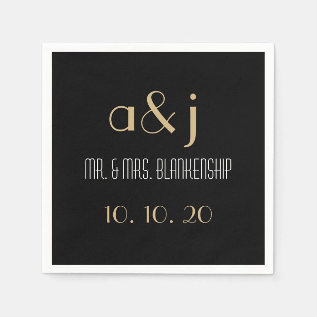 Art Deco Monogram Wedding Paper Napkins Serviette (Vorderseite)