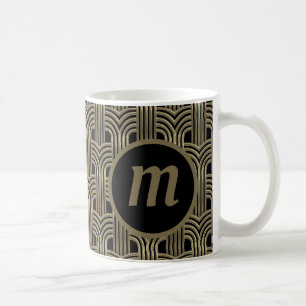 Art Deco Monogramm Gold Schwarz Kaffeetasse