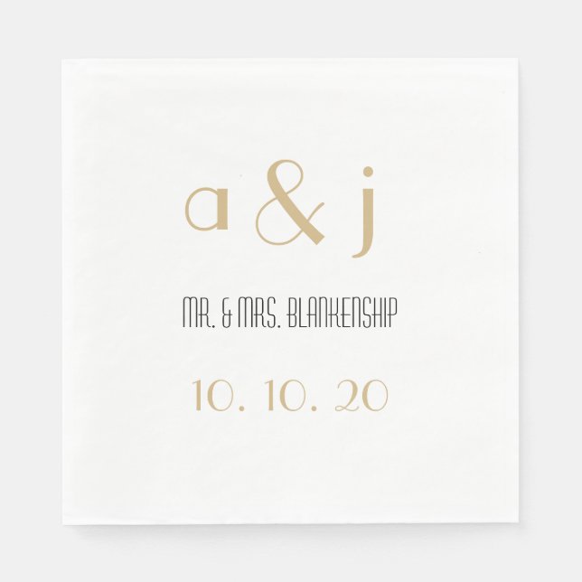 Art Deco Monogramme | Hochzeitspapier Napkins Serviette (Vorderseite)