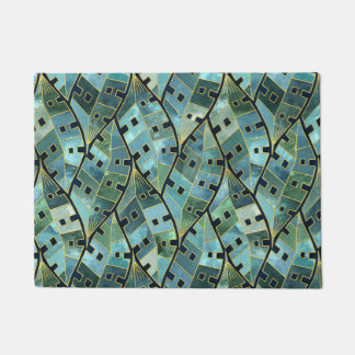 Art Deco Monstera Tropische Blätter in Blue Green Fußmatte