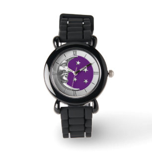 Art Deco Moon and Stars - Amethyst Lila & Silver Armbanduhr