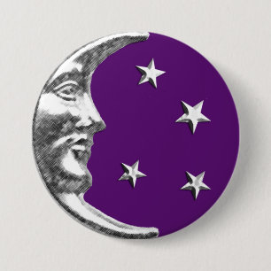 Art Deco Moon and Stars - Amethyst Lila & Silver Button