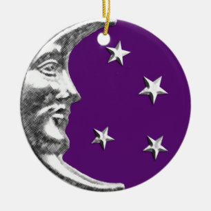 Art Deco Moon and Stars - Amethyst Lila & Silver Keramikornament