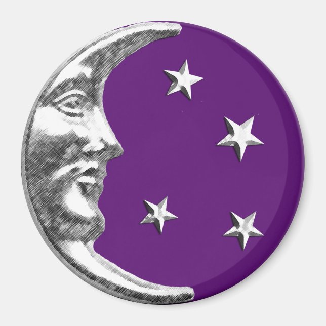 Art Deco Moon and Stars - Amethyst Lila & Silver Magnet (Vorne)