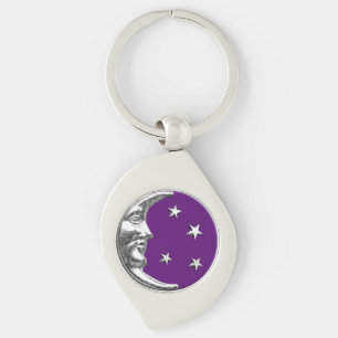 Art Deco Moon and Stars - Amethyst Lila & Silver Schlüsselanhänger