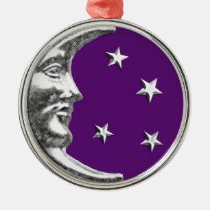 Art Deco Moon and Stars - Amethyst Lila & Silver Silbernes Ornament