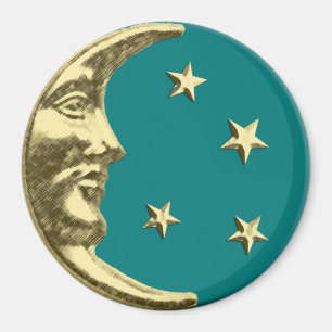 Art Deco Moon and Stars - Aquamarin und Gold Magnet