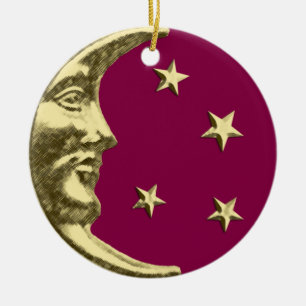 Art Deco Moon and Stars - Burgund und Gold Keramikornament