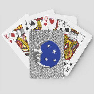 Art Deco Moon and Stars, Cobalt Blue and Silver Spielkarten